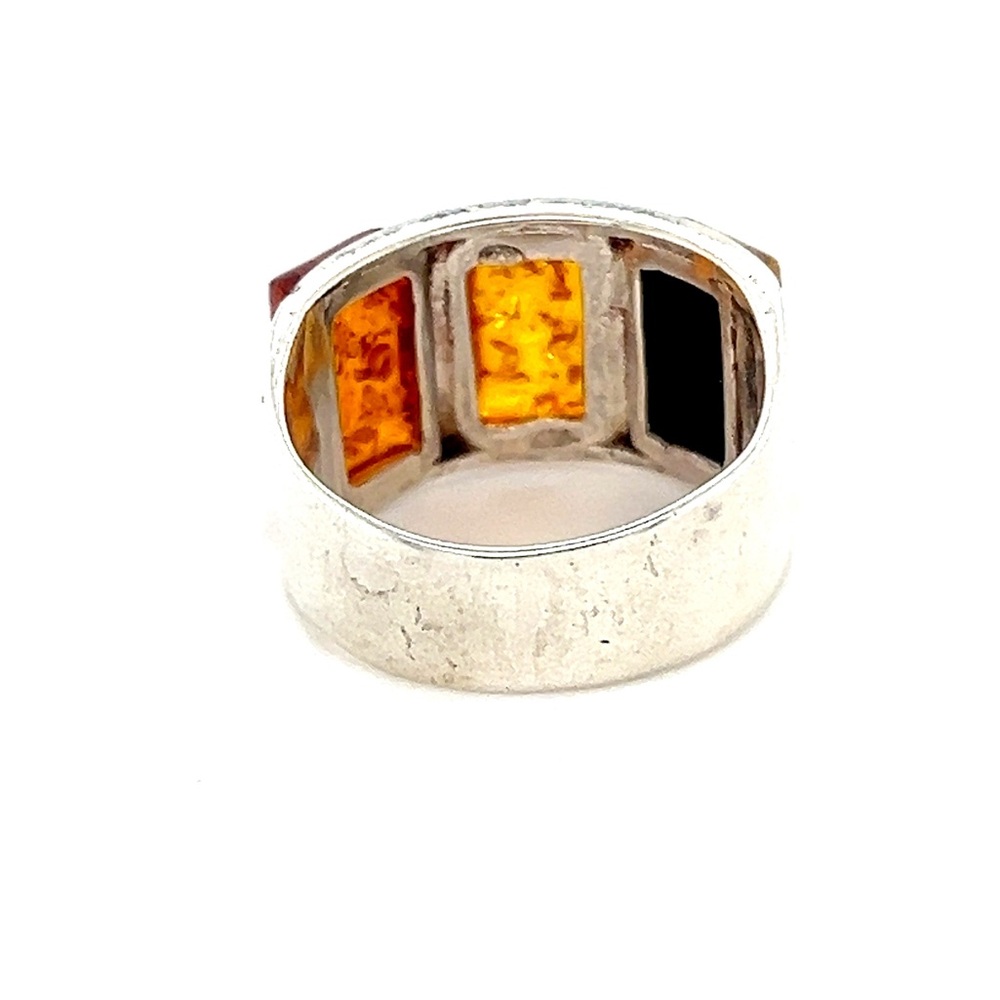 Rectangular Amber Stone Silver 925 Ring - image 4